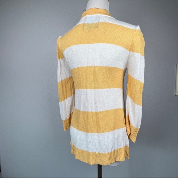 ABSOLUTELY Yellow and White Rugby Stripe 3/4 Sleeve Cardigan Open Sweater - Picture 8 of 8